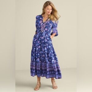 NWT Soft Surroundings Jordana Midi Dress Size Petite Large Floral Boho Sequins